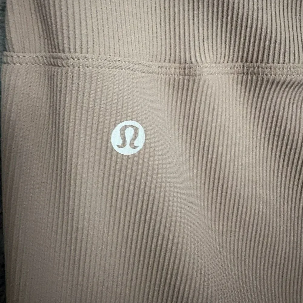 Lululemon Brushed Softstreme Ribbed Zip Hem Flared Pants Taupe Beige 6